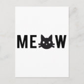 Meow, met zwart kattengezicht, tekstontwerp briefkaart (Voorkant)