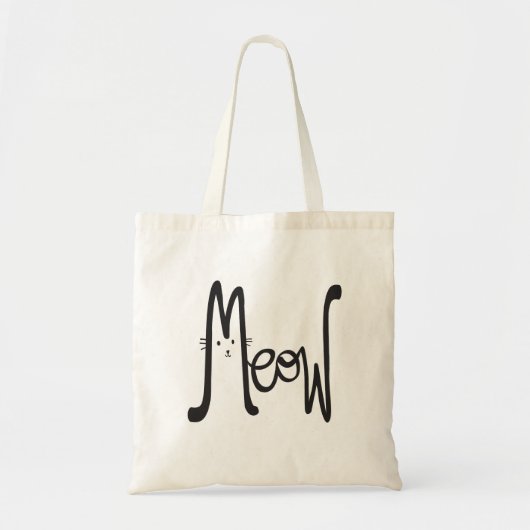 MEOW Minimale zwarte kat met twee zijden Typografi Tote Bag (Voorkant)