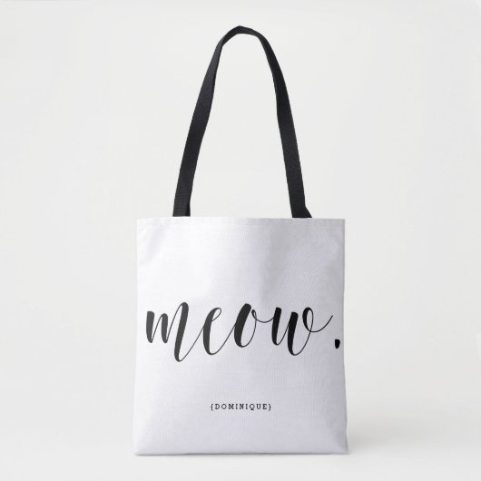 Meow Moderne kalligrafie Gepersonaliseerde Polka D Tote Bag (Voorkant)