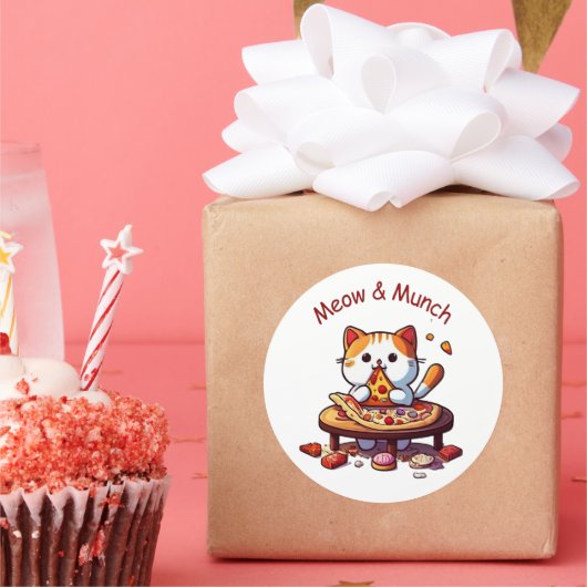 Meow & Munch Cute Pizza Cat Sticker (Feest)