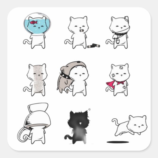 Meow Negen Levens Vierkante Sticker (Voorkant)
