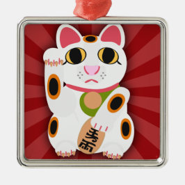 Meow Now Lucky Cat Character Illustration Fun Metalen Ornament