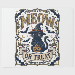 Meow Of Behandeling Kat Halloween Griezeld Kat Vin Cadeaupapier