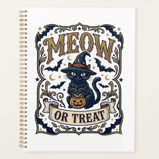 Meow Of Behandeling Kat Halloween Griezeld Kat Vin Planner (Voorkant)