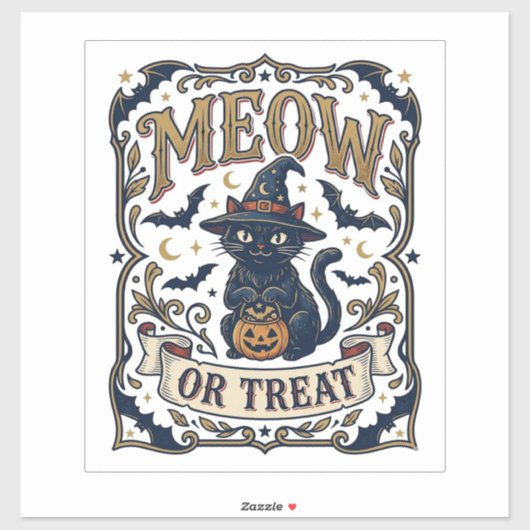 Meow Of Behandeling Kat Halloween Griezeld Kat Vin Sticker (Vel)