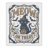 Meow Of Behandeling Kat Halloween Griezeld Kat Vin Sticker (Voorkant)