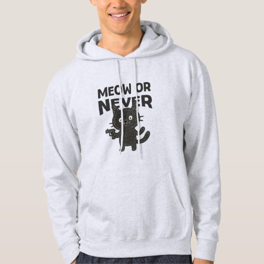 Meow of Nooit – Grappige Zwarte Kat Hoodie (Voorkant)
