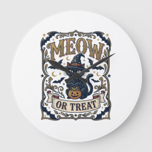 Meow Of Treat Kat Halloween Griezeldier Kat Vintag Grote Klok