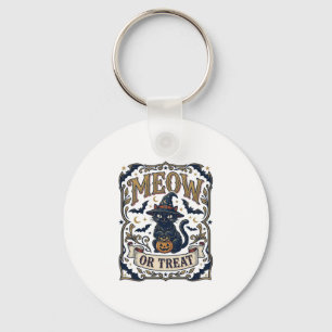 Meow Of Treat Kat Halloween Griezeldier Kat Vintag Sleutelhanger