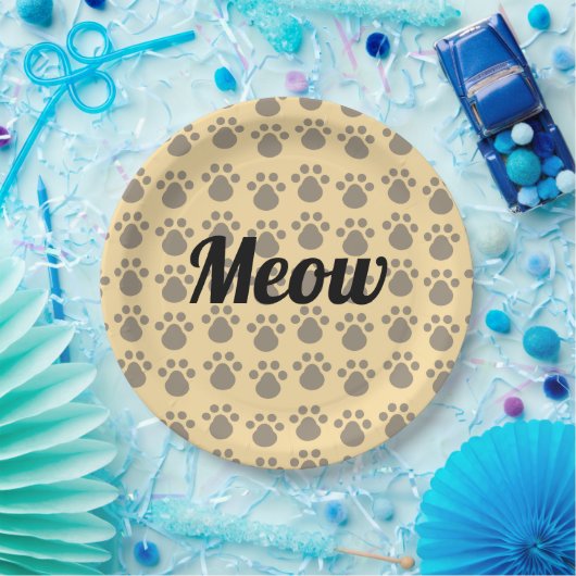 Meow, Paw Prints Papieren Bordje (Feest)