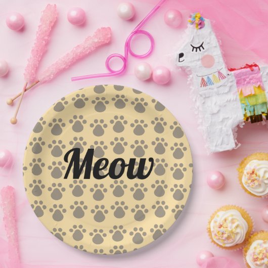 Meow, Paw Prints Papieren Bordje (Feest)