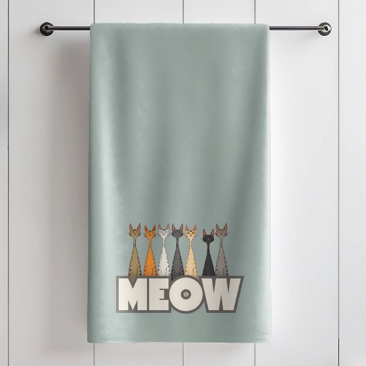 Meow Peeking Cats Funny Sage Green Cat Lover Print Bad Handdoek