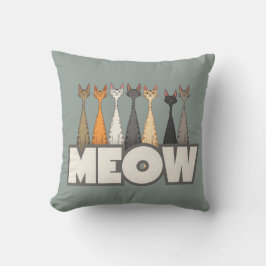 Meow Peeking Cats Sage Green Funny Cat Graphic Art Kussen