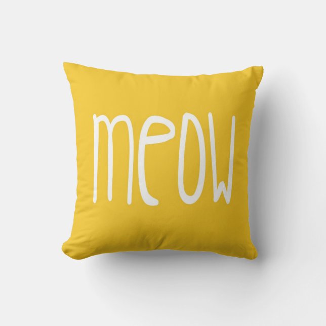 Meow Pillow op gele en grijze achtergrond Kussen (Voorkant)