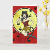 'Meow'-pin-up-meisjeskaart Kaart (Gele Bloem)