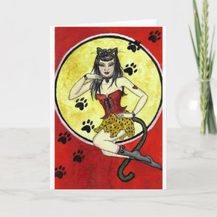 'Meow'-pin-up-meisjeskaart Kaart