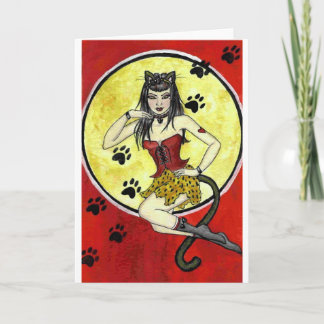 'Meow'-pin-up-meisjeskaart Kaart