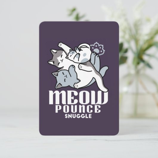 Meow Pounce Snuggle – Schattigee slapende katten Bedankkaart (Staand voorkant)