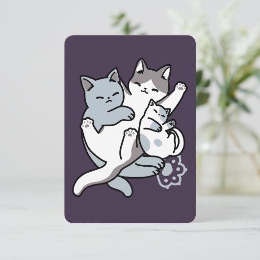 Meow Pounce Snuggle – Schattigee slapende katten Bedankkaart (Staand voorkant)