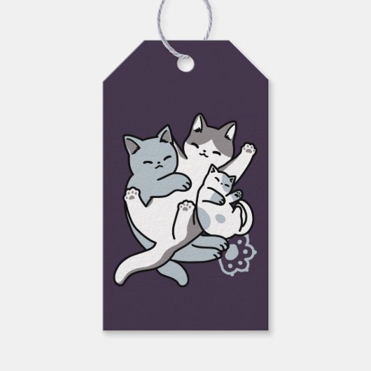 Meow Pounce Snuggle – Schattigee slapende katten Cadeaulabel (Voorkant)