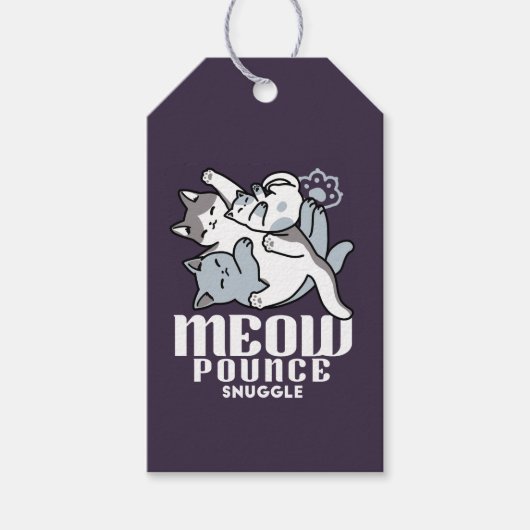 Meow Pounce Snuggle – Schattigee slapende katten Cadeaulabel (Voorkant)
