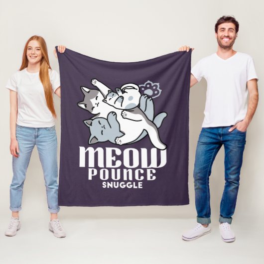 Meow Pounce Snuggle – Schattigee slapende katten Fleece Deken (In situ)