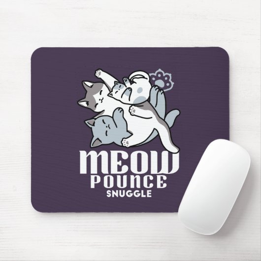 Meow Pounce Snuggle – Schattigee slapende katten Muismat (Met muis)