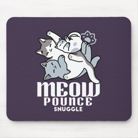 Meow Pounce Snuggle – Schattigee slapende katten Muismat (Voorkant)