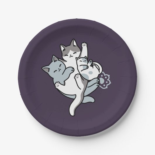 Meow Pounce Snuggle – Schattigee slapende katten Papieren Bordje (Voorkant)