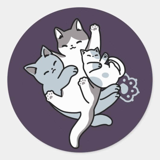 Meow Pounce Snuggle – Schattigee slapende katten Ronde Sticker (Voorkant)