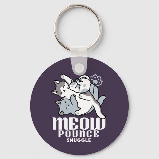 Meow Pounce Snuggle – Schattigee slapende katten Sleutelhanger (Voorkant)