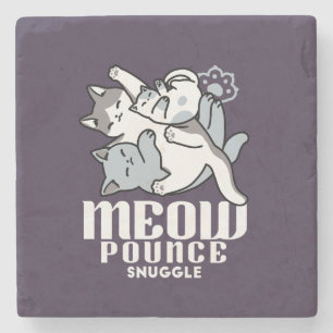 Meow Pounce Snuggle – Schattigee slapende katten Stenen Onderzetter