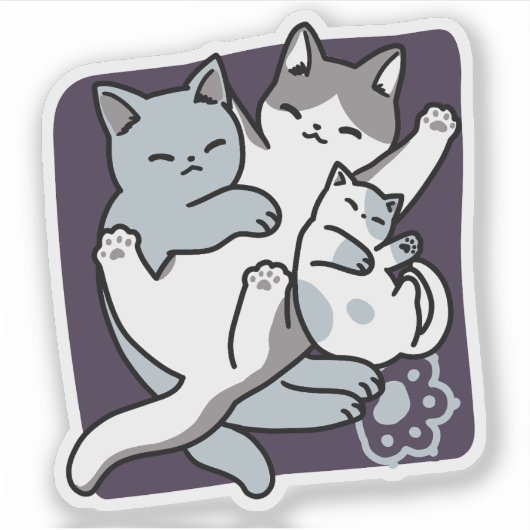 Meow Pounce Snuggle – Schattigee slapende katten Sticker (Voorkant)