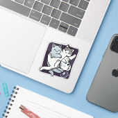 Meow Pounce Snuggle – Schattigee slapende katten Sticker (Laptop met iPhone)