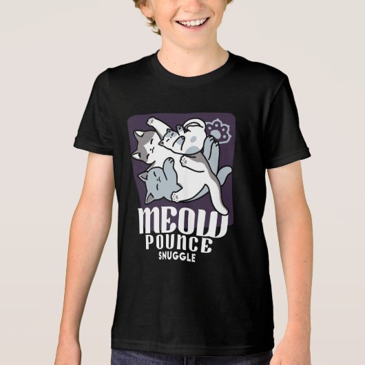 Meow Pounce Snuggle – Schattigee slapende katten Tri-Blend Shirt (Voorkant)