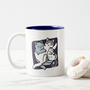 Meow Pounce Snuggle – Schattigee slapende katten Tweekleurige Koffiemok