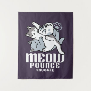 Meow Pounce Snuggle – Schattigee slapende katten Wandkleed