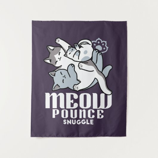 Meow Pounce Snuggle – Schattigee slapende katten Wandkleed (Voorkant)