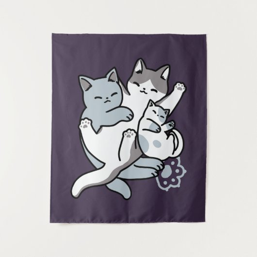 Meow Pounce Snuggle – Schattigee slapende katten Wandkleed (Voorkant)