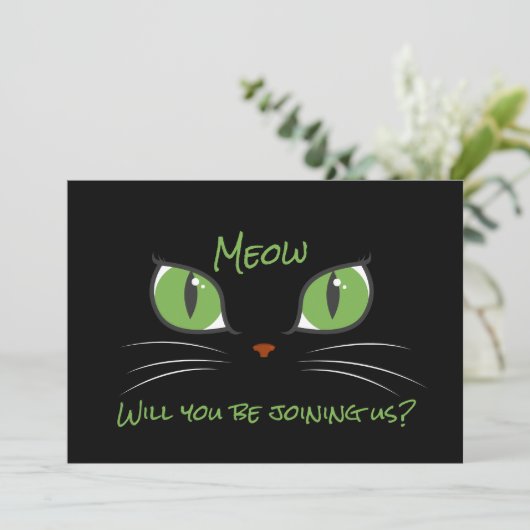 Meow Schattigee Cat Eyes Pet Party Custom Invitati Kaart (Staand voorkant)