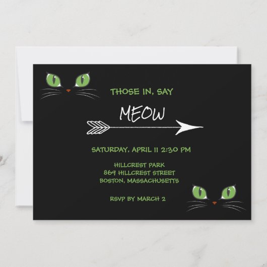 Meow Schattigee Cat Eyes Pet Party Custom Invitati Kaart (Achterkant)