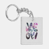 Meow – Schattigee Cat silhouetten en Paw Prints De Sleutelhanger (Voorkant Links)