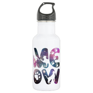 Meow – Schattigee Cat silhouetten en Paw Prints De Waterfles