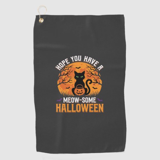 Meow-Some Halloween Zwarte Kat Golfhanddoek (Voorkant)