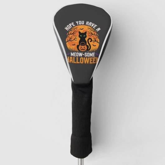 Meow-Some Halloween Zwarte Kat Golfheadcover (Voorkant)