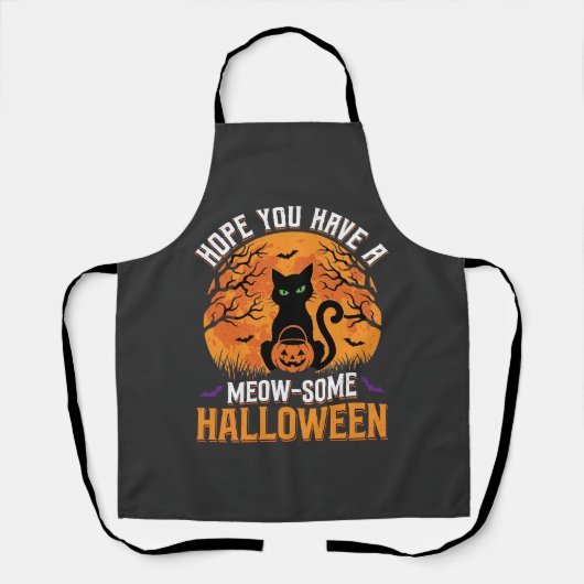 Meow-Some Halloween Zwarte Kat Schort (Voorkant)