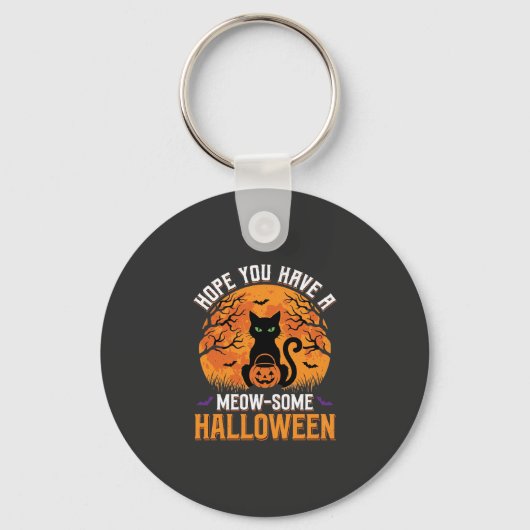 Meow-Some Halloween Zwarte Kat Sleutelhanger (Voorkant)