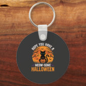 Meow-Some Halloween Zwarte Kat Sleutelhanger (Voorkant)