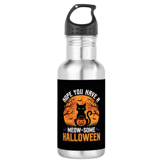 Meow-Some Halloween Zwarte Kat Waterfles (Voorkant)