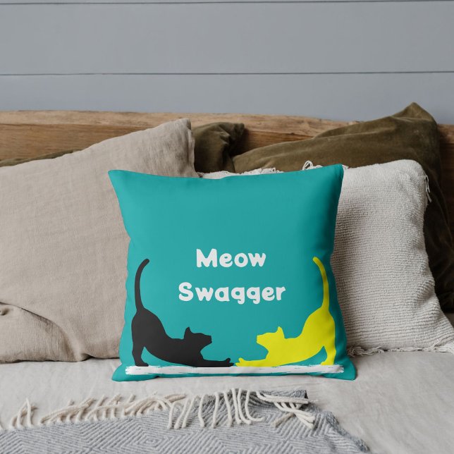 Meow Swagger gepersonaliseerd huisdier blauw wit z Kussen (Creator heeft geüpload)